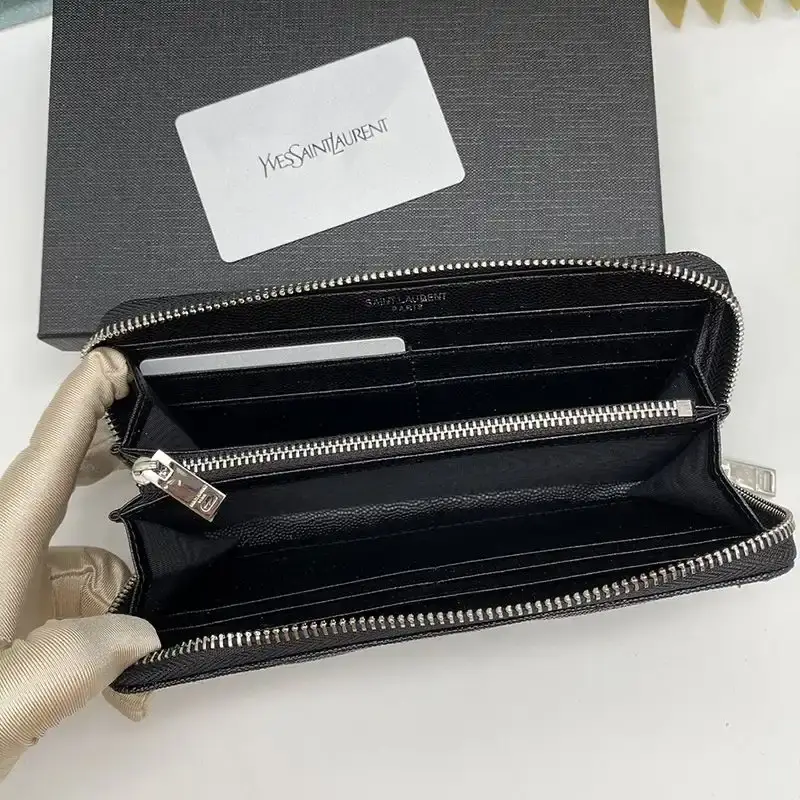 Saint Laurent Large Monogram Zip Around Wallet In Grained Matelasse Leather Black/Silver