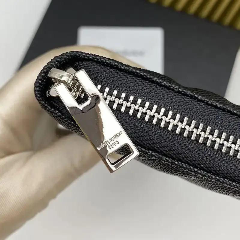 Saint Laurent Large Monogram Zip Around Wallet In Grained Matelasse Leather Black/Silver