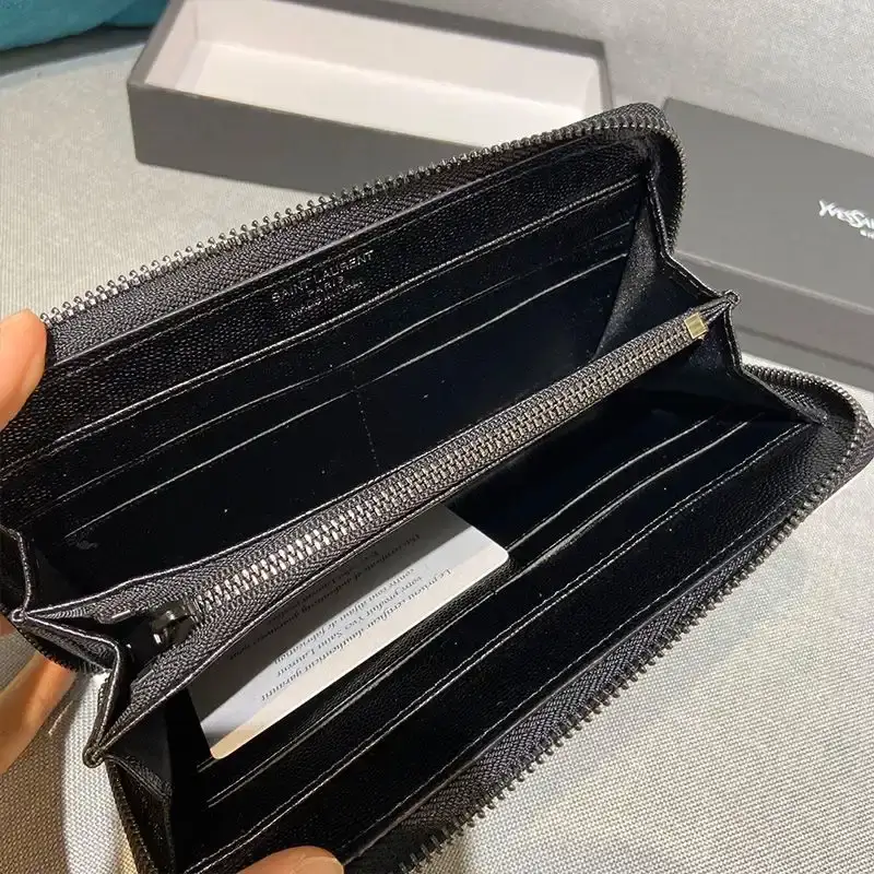 Saint Laurent Large Monogram Zip Around Wallet In Grained Matelasse Leather Black/White