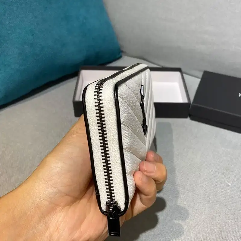 Saint Laurent Large Monogram Zip Around Wallet In Grained Matelasse Leather White/Black