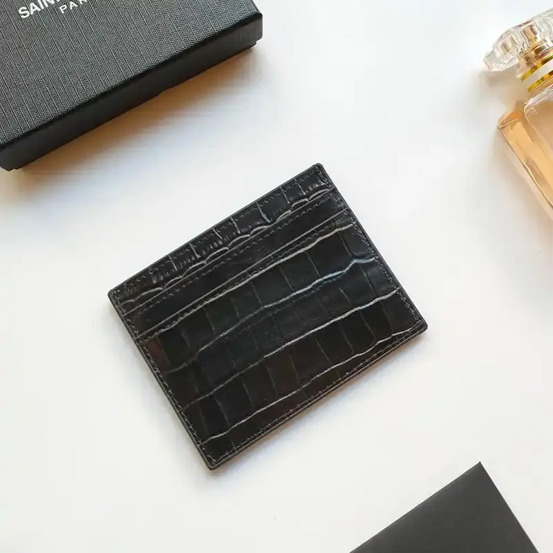 Saint Laurent Monogram Card Case In Crocodile Embossed Leather Black/Gold