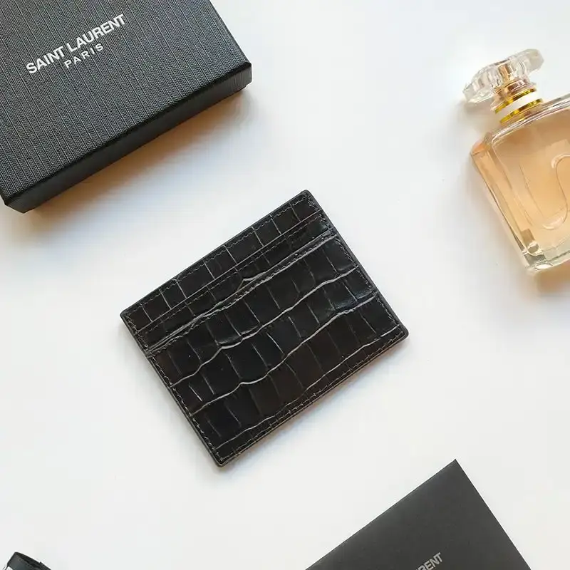 Saint Laurent Monogram Card Case In Crocodile Embossed Leather Black