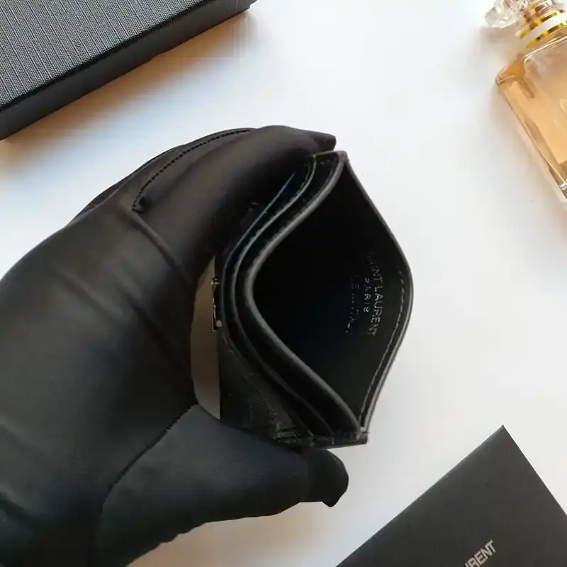 Saint Laurent Monogram Card Case In Crocodile Embossed Leather Black