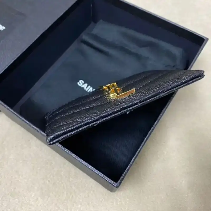Saint Laurent Monogram Card Case In Grained Matelasse Leather Black/Gold