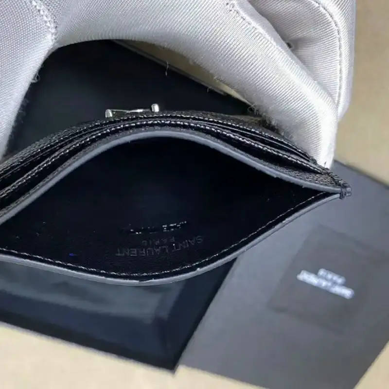Saint Laurent Monogram Card Case In Grained Matelasse Leather Black/Silver