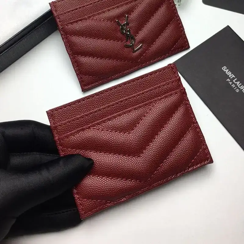 Saint Laurent Monogram Card Case In Grained Matelasse Leather Burgundy/Gold