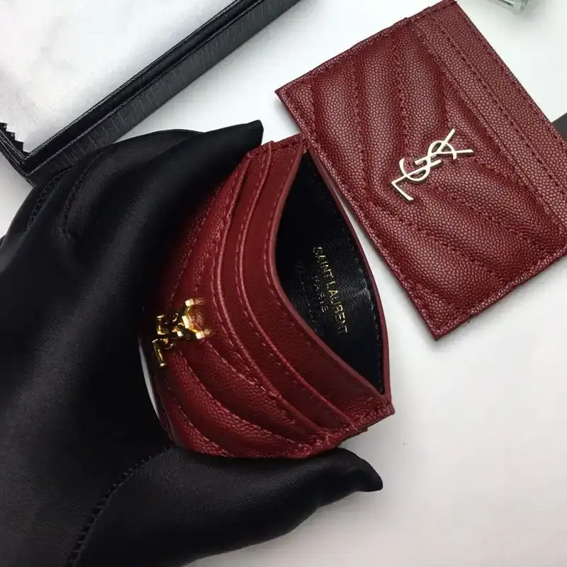 Saint Laurent Monogram Card Case In Grained Matelasse Leather Burgundy/Gold