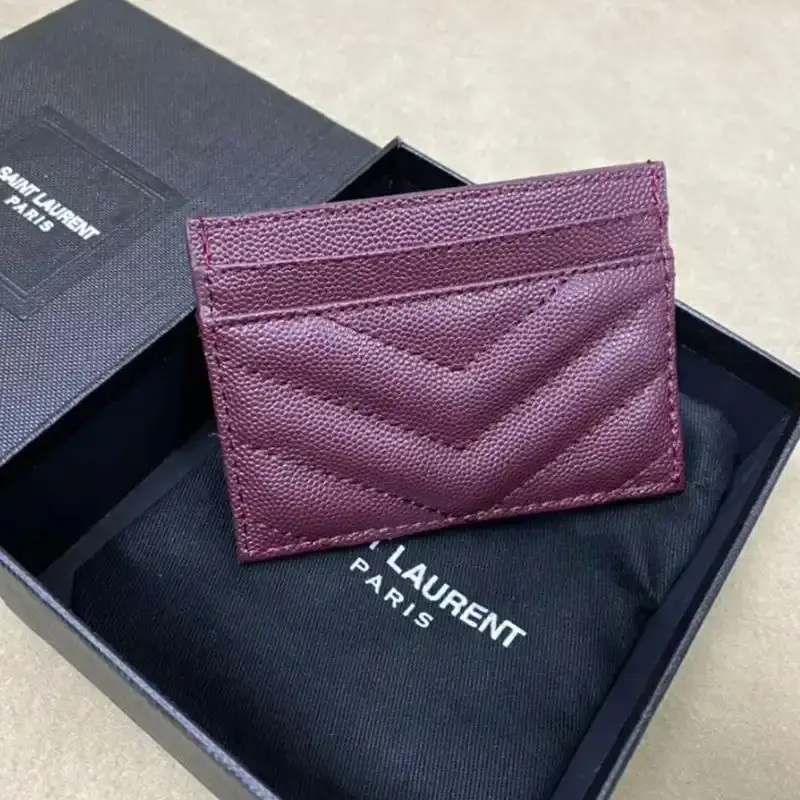 Saint Laurent Monogram Card Case In Grained Matelasse Leather Purple/Gold