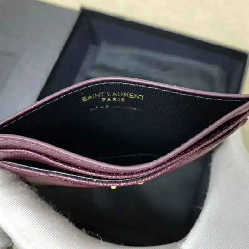 Saint Laurent Monogram Card Case In Grained Matelasse Leather Purple/Gold