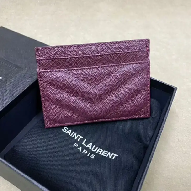 Saint Laurent Monogram Card Case In Grained Matelasse Leather Purple/Silver