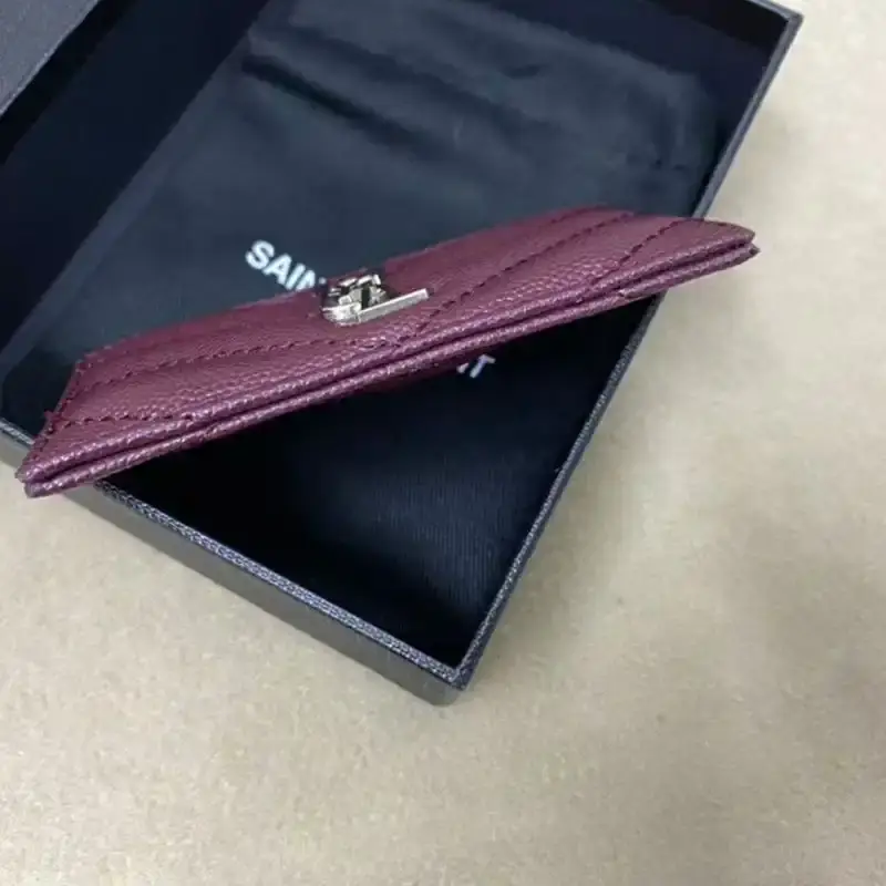 Saint Laurent Monogram Card Case In Grained Matelasse Leather Purple/Silver