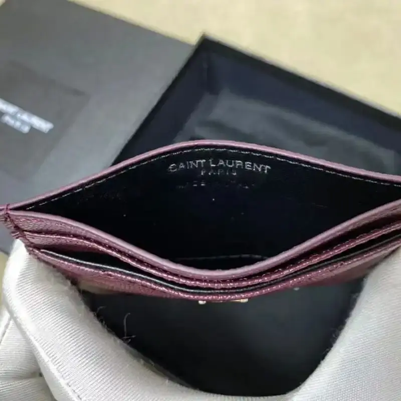 Saint Laurent Monogram Card Case In Grained Matelasse Leather Purple/Silver