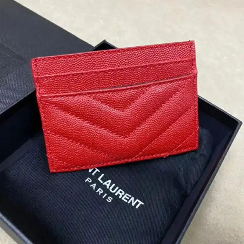Saint Laurent Monogram Card Case In Grained Matelasse Leather Red/Gold