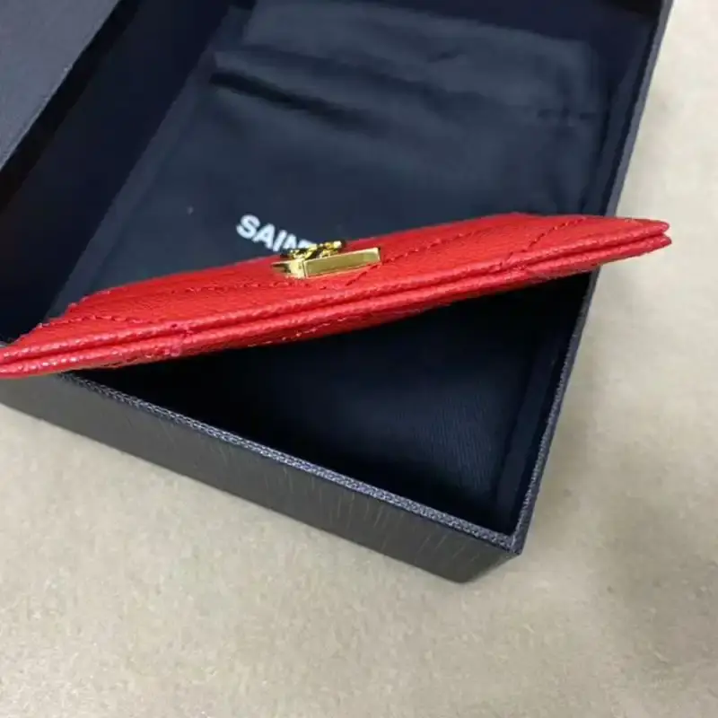 Saint Laurent Monogram Card Case In Grained Matelasse Leather Red/Gold