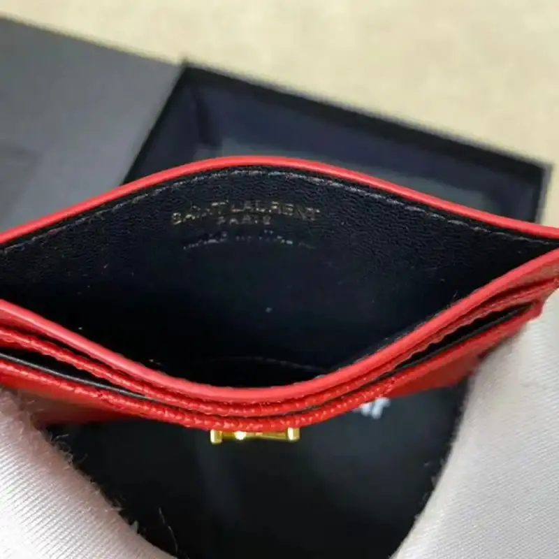 Saint Laurent Monogram Card Case In Grained Matelasse Leather Red/Gold