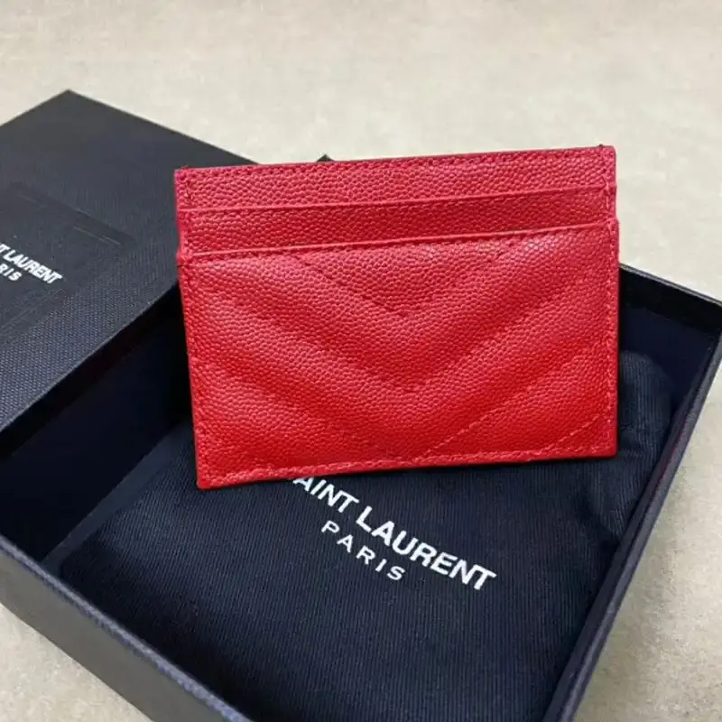 Saint Laurent Monogram Card Case In Grained Matelasse Leather Red/Silver