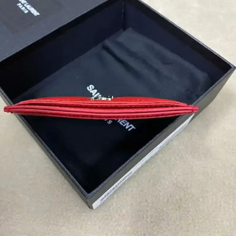 Saint Laurent Monogram Card Case In Grained Matelasse Leather Red/Silver