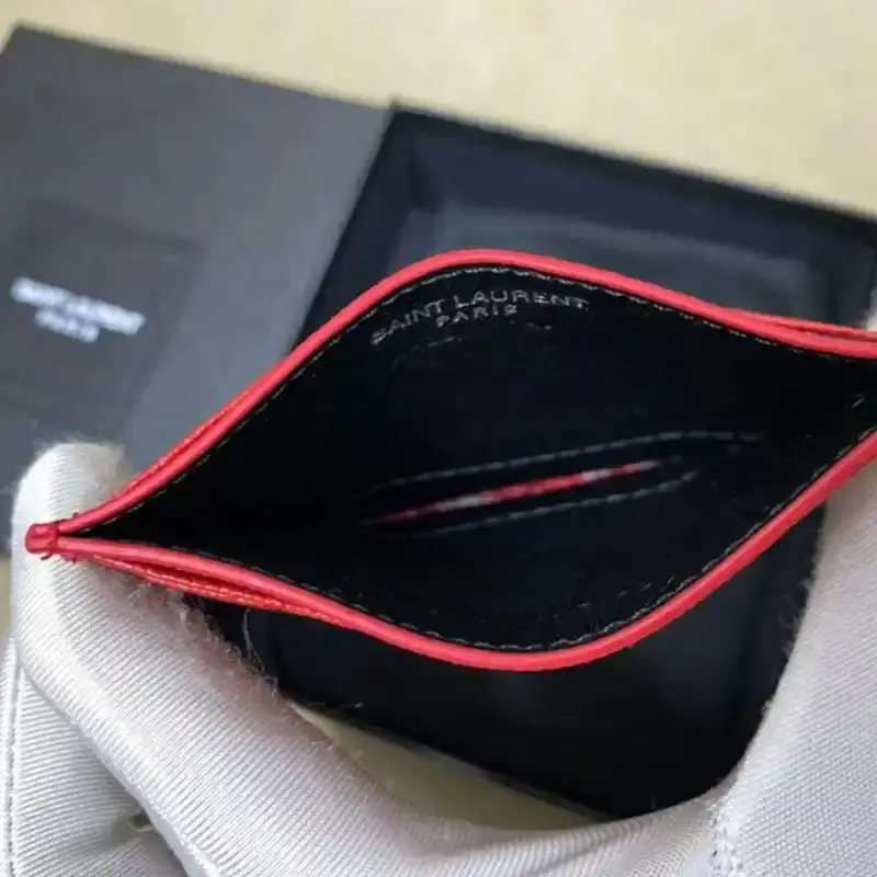 Saint Laurent Monogram Card Case In Grained Matelasse Leather Red/Silver