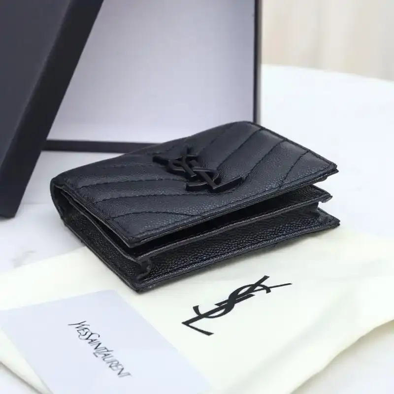 Saint Laurent Monogram Flap Card Case In Grained Matelasse Leather Black