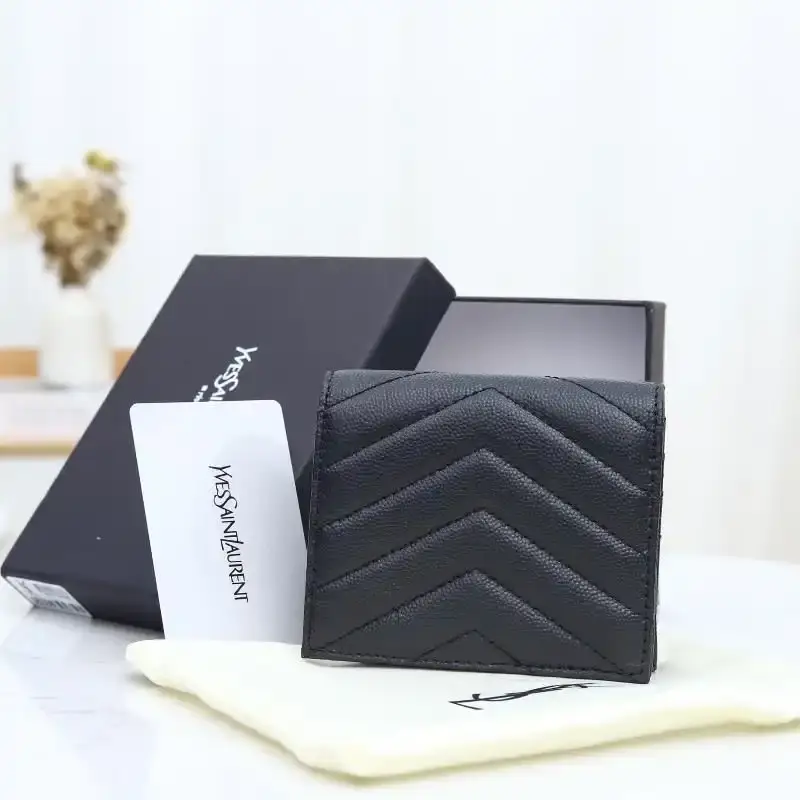 Saint Laurent Monogram Flap Card Case In Grained Matelasse Leather Black/Gold