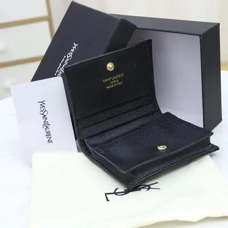 Saint Laurent Monogram Flap Card Case In Grained Matelasse Leather Black/Gold