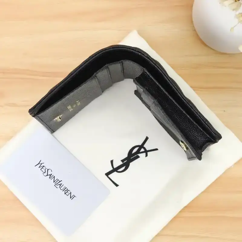 Saint Laurent Monogram Flap Card Case In Grained Matelasse Leather Black/Gold