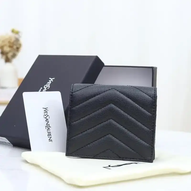 Saint Laurent Monogram Flap Card Case In Grained Matelasse Leather Black