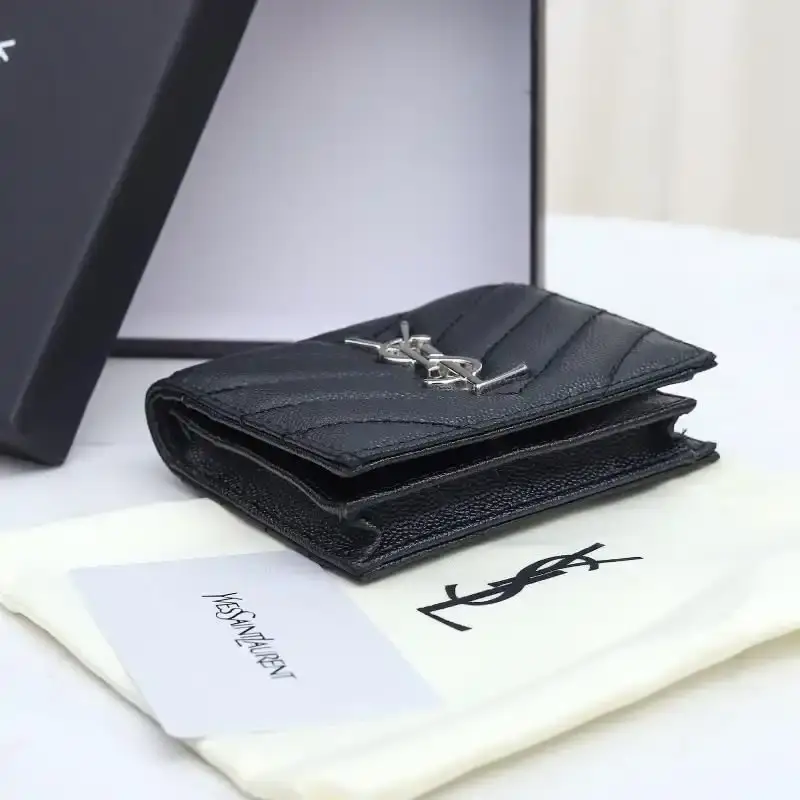 Saint Laurent Monogram Flap Card Case In Grained Matelasse Leather Black