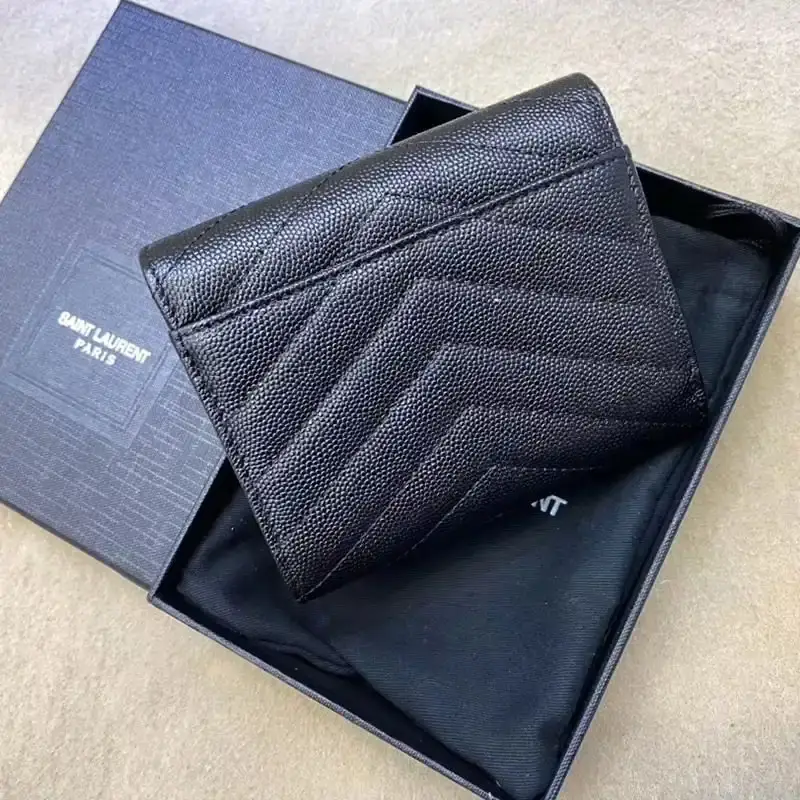 Saint Laurent Monogram Trifold Card Case In Grained Matelasse Leather Black/Gold