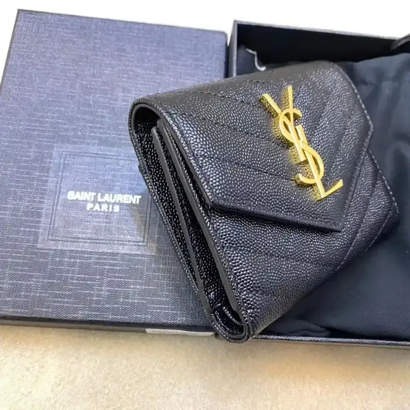 Saint Laurent Monogram Trifold Card Case In Grained Matelasse Leather Black/Gold