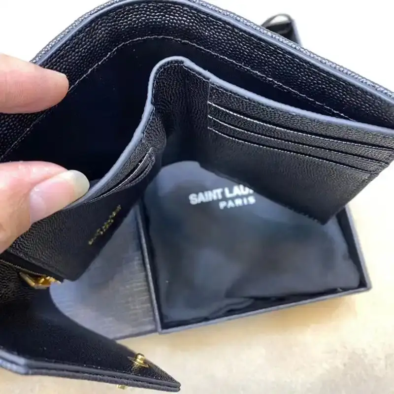 Saint Laurent Monogram Trifold Card Case In Grained Matelasse Leather Black/Gold