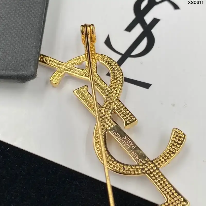 Saint Laurent Opyum Brooch In Metal, Enamel and Crystals Gold/White