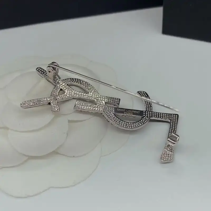 Saint Laurent Opyum Brooch In Metal, Enamel and Crystals Silver/Black