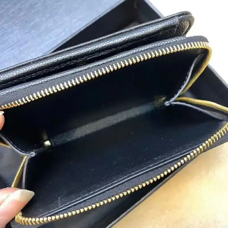 Saint Laurent Small Compact Zip Around Wallet In Grained Matelasse Leather Black/Gold