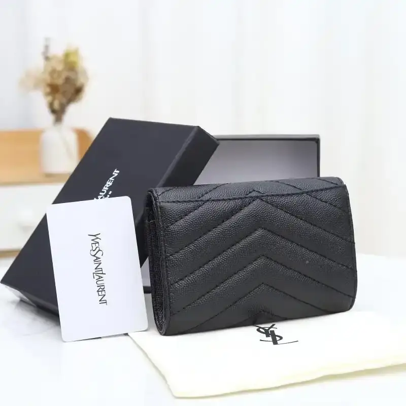 Saint Laurent Small Envelope Flap Wallet In Grained Matelasse Leather Black/Gold