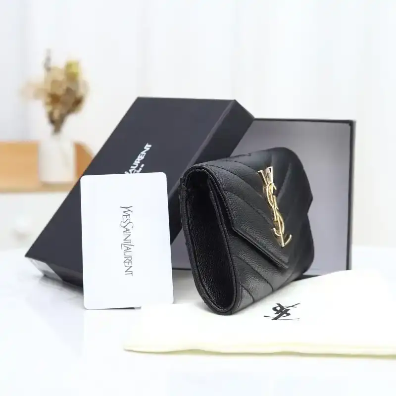 Saint Laurent Small Envelope Flap Wallet In Grained Matelasse Leather Black/Gold