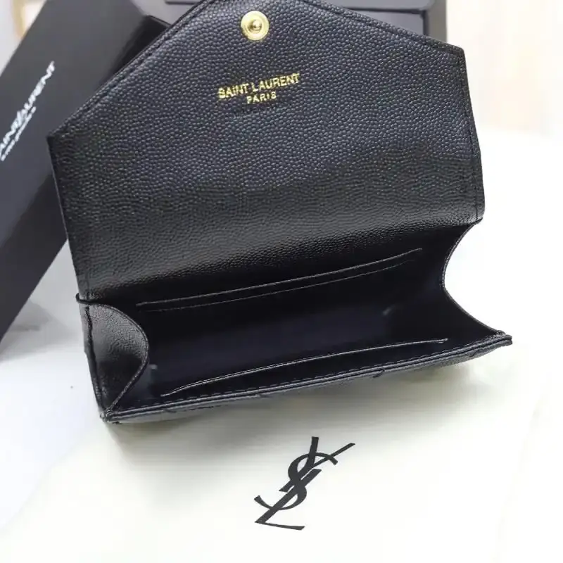 Saint Laurent Small Envelope Flap Wallet In Grained Matelasse Leather Black/Gold