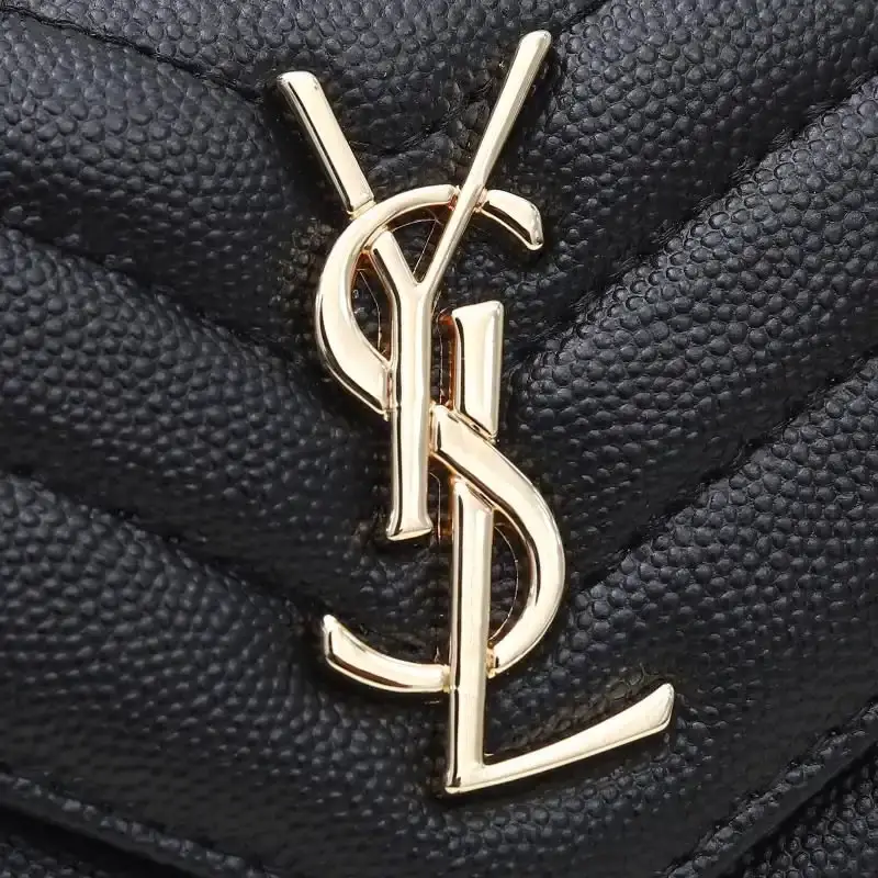 Saint Laurent Small Envelope Flap Wallet In Grained Matelasse Leather Black/Gold