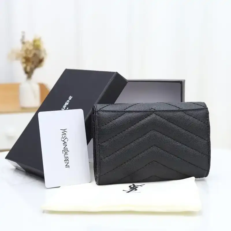 Saint Laurent Small Envelope Flap Wallet In Grained Matelasse Leather Black/Silver