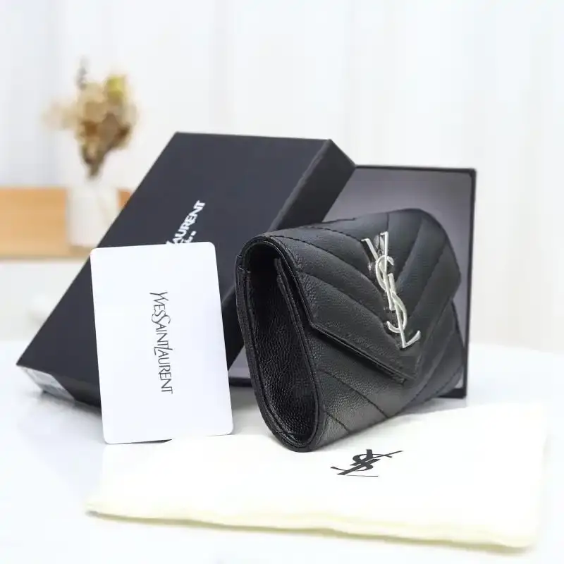 Saint Laurent Small Envelope Flap Wallet In Grained Matelasse Leather Black/Silver