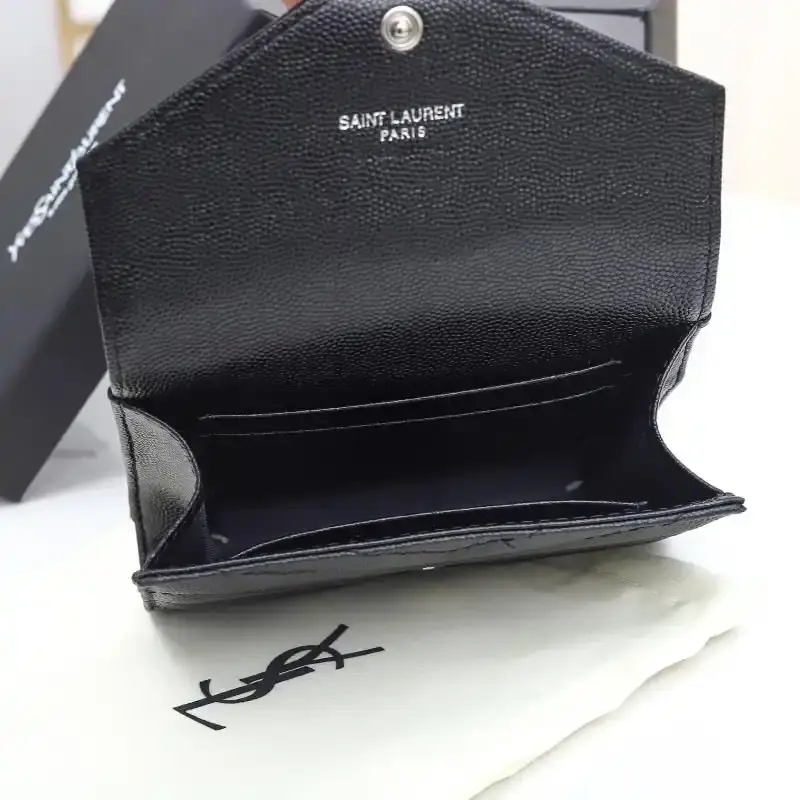 Saint Laurent Small Envelope Flap Wallet In Grained Matelasse Leather Black/Silver