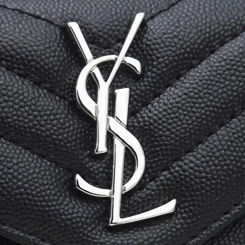 Saint Laurent Small Envelope Flap Wallet In Grained Matelasse Leather Black/Silver