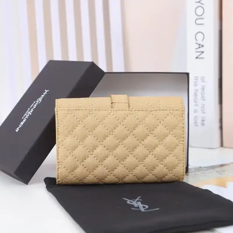 Saint Laurent Small Envelope Flap Wallet In Mixed Grained Matelasse Leather Apricot/Gold