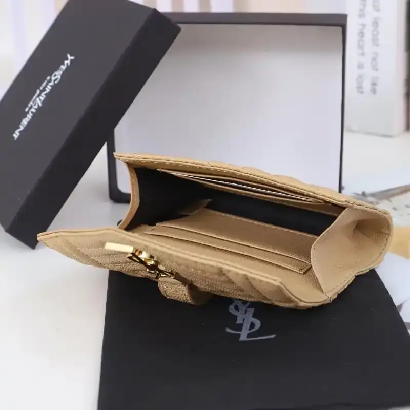 Saint Laurent Small Envelope Flap Wallet In Mixed Grained Matelasse Leather Apricot/Gold