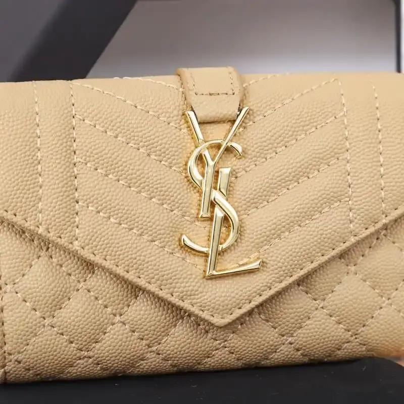 Saint Laurent Small Envelope Flap Wallet In Mixed Grained Matelasse Leather Apricot/Gold