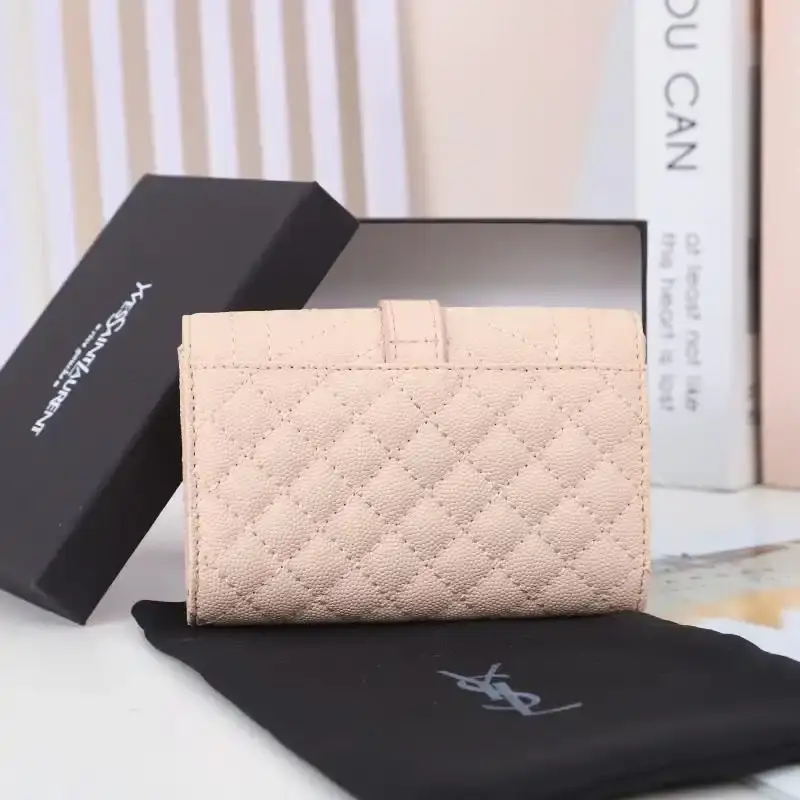 Saint Laurent Small Envelope Flap Wallet In Mixed Grained Matelasse Leather Pink/Gold
