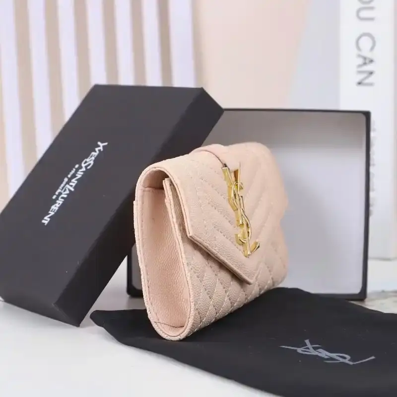 Saint Laurent Small Envelope Flap Wallet In Mixed Grained Matelasse Leather Pink/Gold