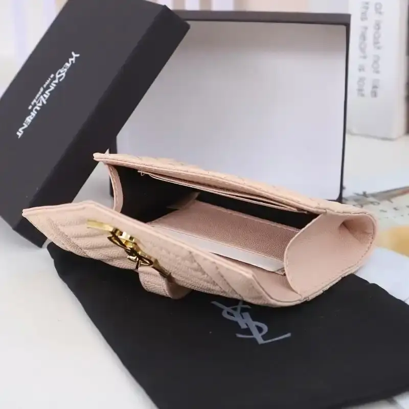 Saint Laurent Small Envelope Flap Wallet In Mixed Grained Matelasse Leather Pink/Gold