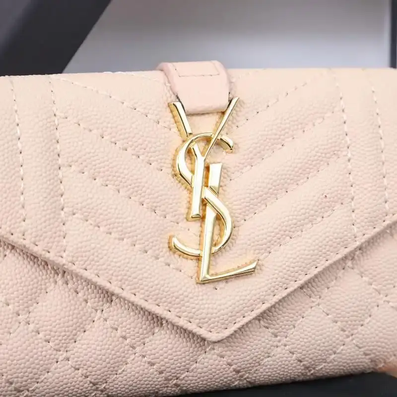 Saint Laurent Small Envelope Flap Wallet In Mixed Grained Matelasse Leather Pink/Gold