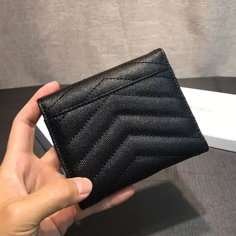 Saint Laurent Small Envelope Trifold Wallet In Grained Matelasse Leather Black/Gold